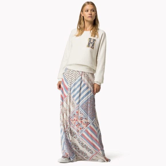 HTF Tommy Hilfiger x Gigi Hadid Pure Silk Printed Maxi Skirt NEW! - Picture 3 of 14
